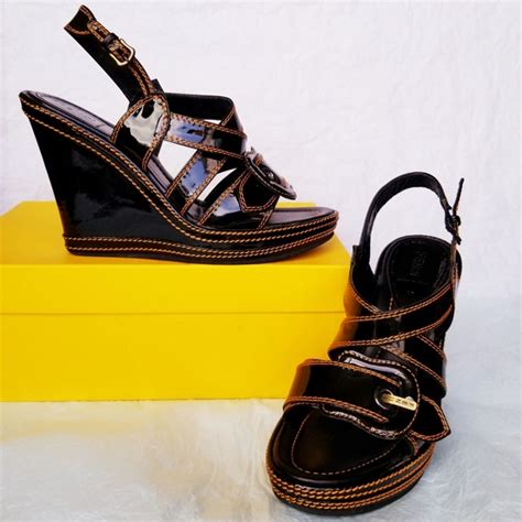 fendi patent leather wedges|fendi leather .